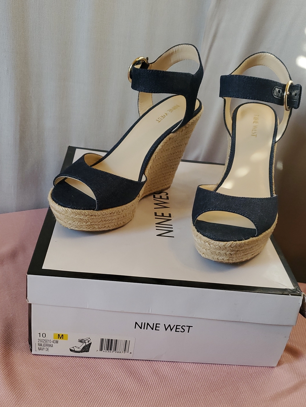Nine West Navy Espadrille Wedge Sandals with Ankle Strap